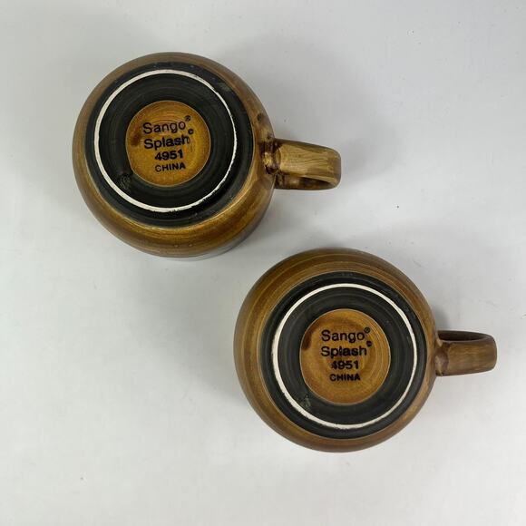 2 Sango Splash Coffee Mug Jumbo Lrg Cup Bowl 24oz Stoneware 4951 Glazed Brown - Picture 6 of 9